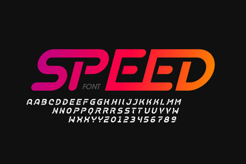 Speed style font design with different variations of letters, alphabet and numbers vector illustration