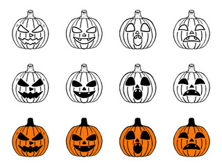 Set of Halloween pumpkins in different styles.