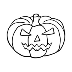 Mad Jack O Lantern doodle icon, halloween pumpkin isolated