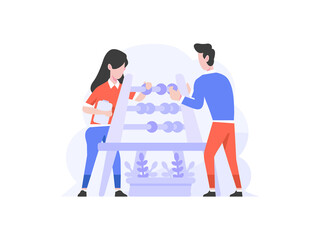 Business finance Man and woman doing Calculating count counting analysis money with abacus people character flat design style Vector Illustration 