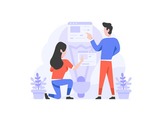 Vector Illustration business finance man and women analysis idea bulb people character flat design style