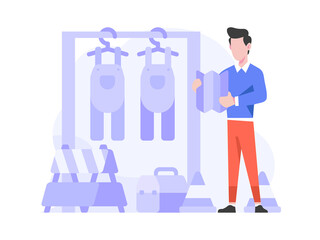 Online Shop Ecommerce Auto and Industrial Employee hold Tool Box Category Item Concept Flat Style Illustration