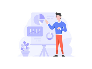 Vector Illustration Business employer doing presentation graph chart talk discussion teamwork people character flat design style