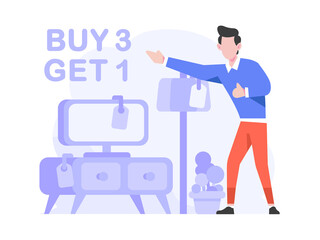 Customer get house Promo Item Buy 3 Get 1 Online Marketplace Product Concept Flat Style Illustration
