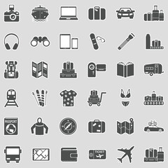 Travel Tools Icons. Sticker Design. Vector Illustration.