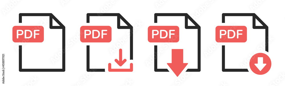 Poster pdf file download icons set vector isolated on white background.