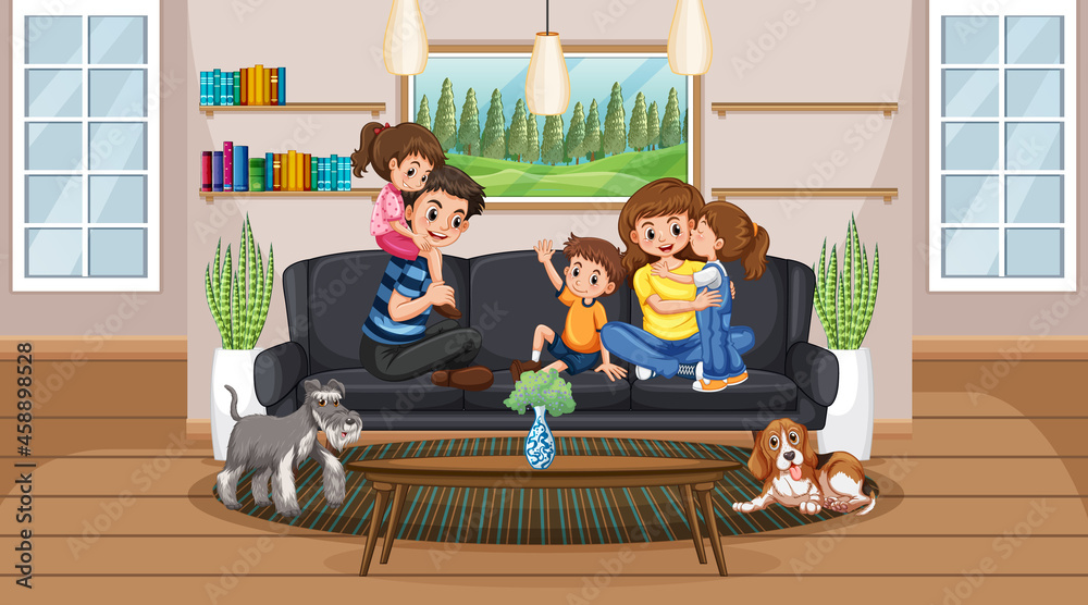 Wall mural happy family in the living room scene