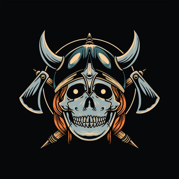 viking skull illustration vector design