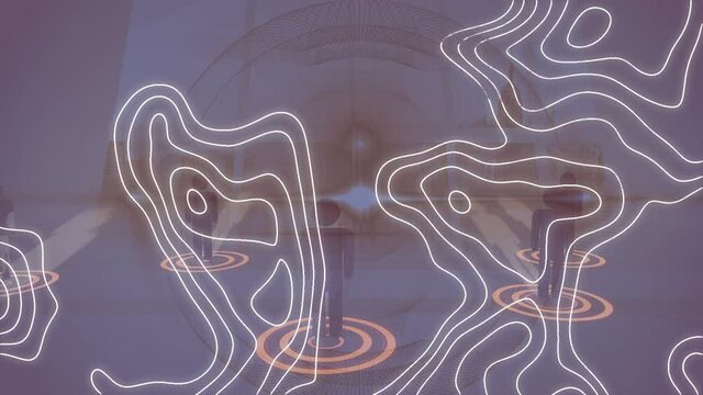 Animation of isohypses over network of connections on brown background