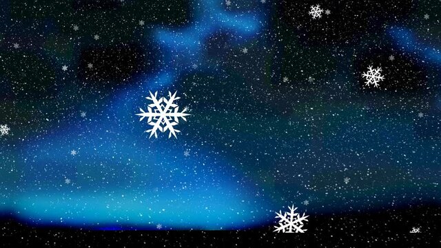 Animation of snow falling on black and blue background