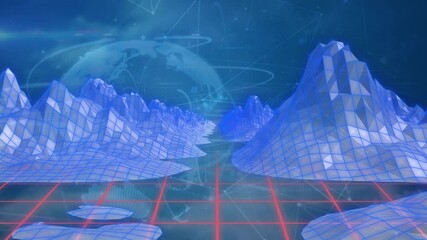 Animation of 3d generated glaciers over network of connections - Powered by Adobe
