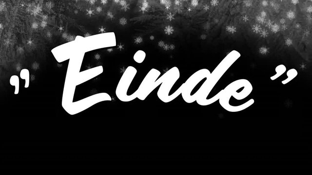Animation of einde text over falling snow