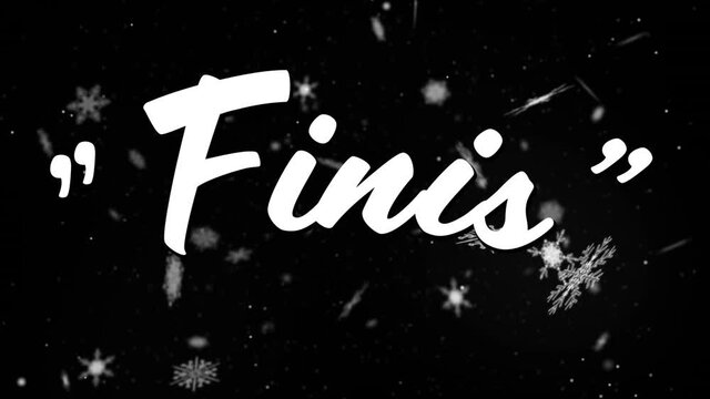 Animation of finis text over falling snow