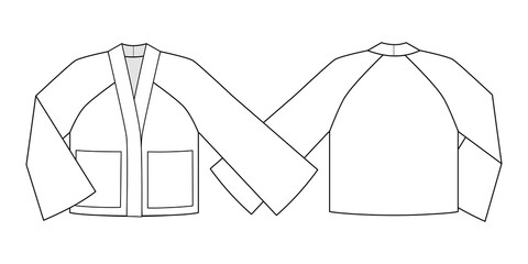 Fashion technical drawing  of  croped kimono style jacket - obrazy, fototapety, plakaty