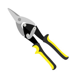 Scissors for cutting metal vector isolated on white background. Tin snips.