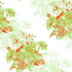 Autumn bouquet with viburnum.Branch watercolor seamless pattern.Image on white and colored background.
