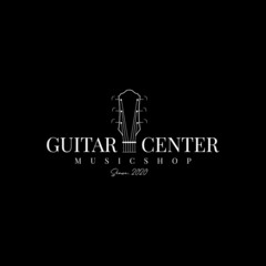 guitar shop label logo design vector