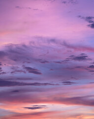 Pink sunset clouds sky background.