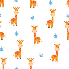 Cute cartoon giraffes seamless pattern. - 458903585