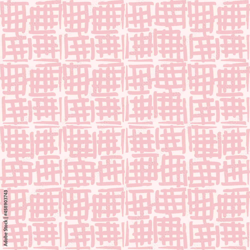 Poster Simple vector geometric abstract seamless pattern. Monochrome pink and white minimalist repeat. Small elements in rows. Graphic texture for fabric, apparel, wallpaper.