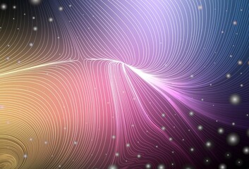 Dark Pink, Yellow vector background with spots, curve lines.