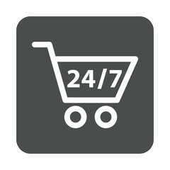 Logotipo 24 horas 7 días con silueta de carrito de la compra con lineas en cuadrado color gris