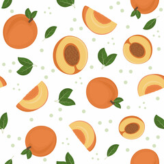 Fruit pattern of peaches on a white background, vector illustration