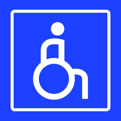 disabled person sign or handicap vector icon isolated on blue background