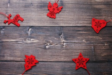 Beautiful Christmas wooden background, top view photography