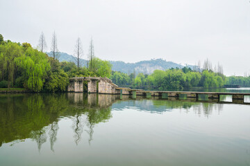 Beautiful reflection of Jianhu Lake in Shaoxing Keyan Scenic Area