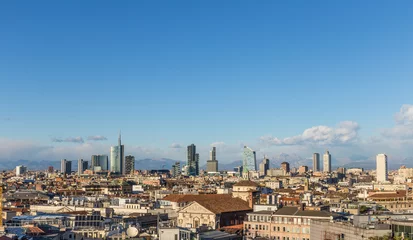 Poster Im Rahmen Skyline of Milan, Italy with clear blue sky © travelview