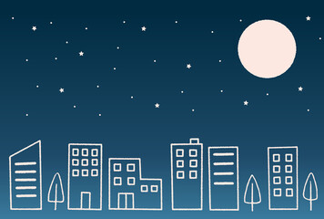 Fototapeta premium 手描き風のまちなみ_夜のビル群