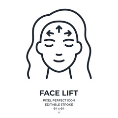 Face lift and anti wrinkle concept editable stroke outline icon isolated on white background flat vector illustration. Pixel perfect. 64 x 64.