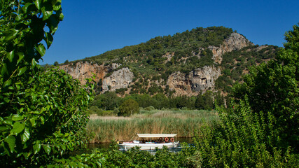 King rock tombs in the ancient city of Kaunos. Dalyan near Iztuzu beach, which is the spawning area of Caretta Caretta. Caunos and Lycian ancient city.