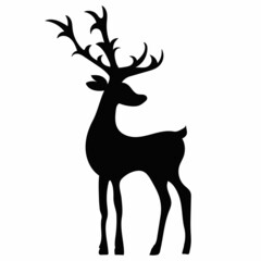 black silhouette of a deer with antlers on a white background