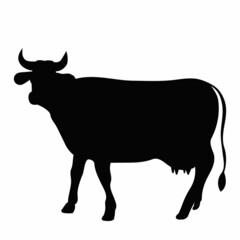black silhouette of a cow on a white background