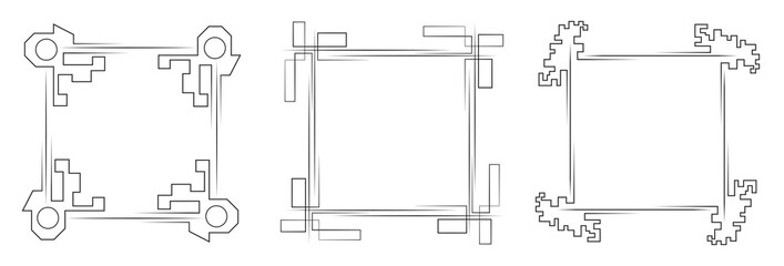Pixelated frame set illustration with square and rectangle. Frame decoration to use in infographics, business, engineering, mathematics, certificate projects.