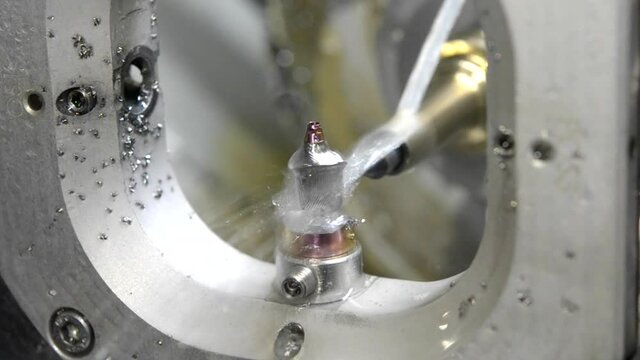 Milling abutment close-up. Cutting and milling of titanium