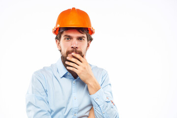 man in shirt orange helmet foreman work construction