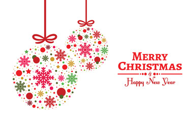Decorative christmas balls greetings card design.