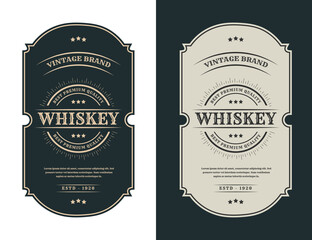 Whiskey Bourbon Vintage luxury antique logo border frame western engraving labels for beer wine whiskey alcohol product box packaging label vector printable design template