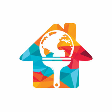 Paint brush and globe vector logo design. Global paint icon logo concept.