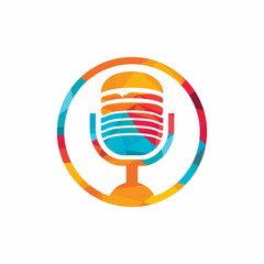 Food podcast vector logo design. Burger with mic icon design.