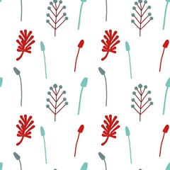 Seamless pattern of abstract decorative elements. Stylized flowers and leaves. Print for fabric.