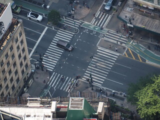Manhattan, New York City, New York United States - August 29 2021: Street intersection with...