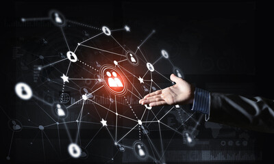 Presenting modern wireless technologies as means of communucation and networking on dark background