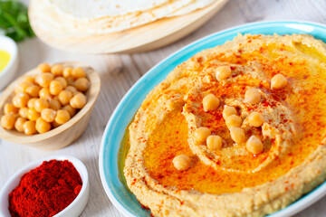 hummus on a white surface