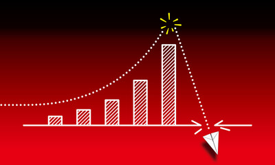 順調な成長軌道から急落するグラフ、紙飛行機、チャート © YY apartment