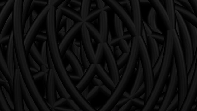Futuristic geometric surface background animation. Interweaving of circles on the black surface. Loopable. Full Frame. 3d rendering.