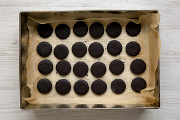 Homemade Oreos, top view. Flat lay, overhead, from above.